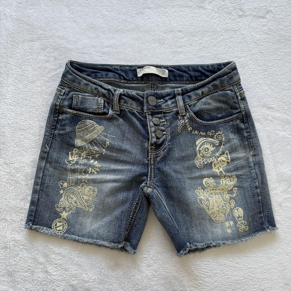No Boundaries Blue Denim Graphic Shorts Juniors Small